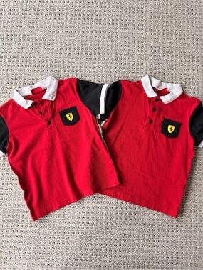Ferrari Red Polo Tops with Black Sleeves and White Collars - Kids